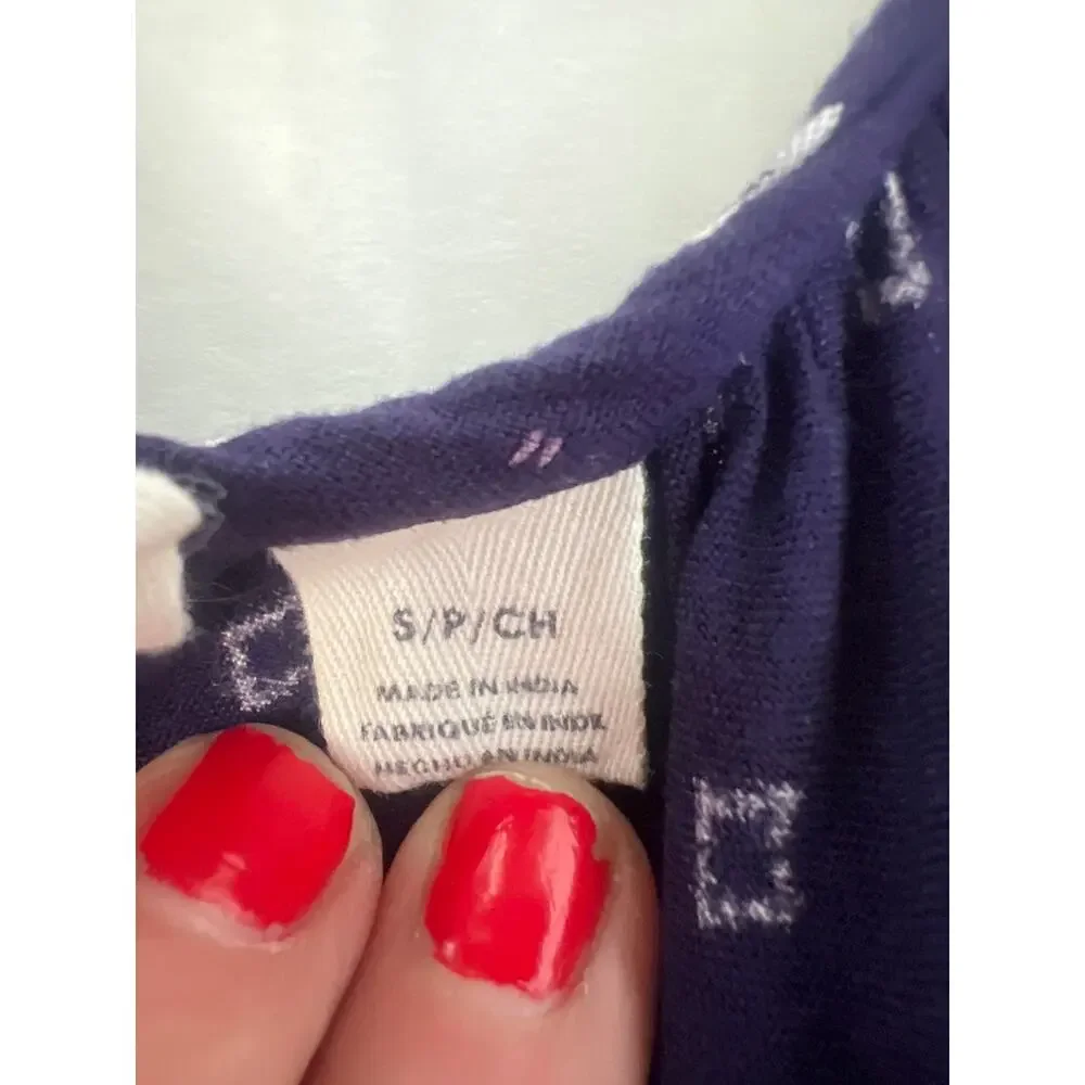 ROXY Shadow Play Tank Sundress flowy navy blue batik-style print coral hem S - Picture 7 of 12